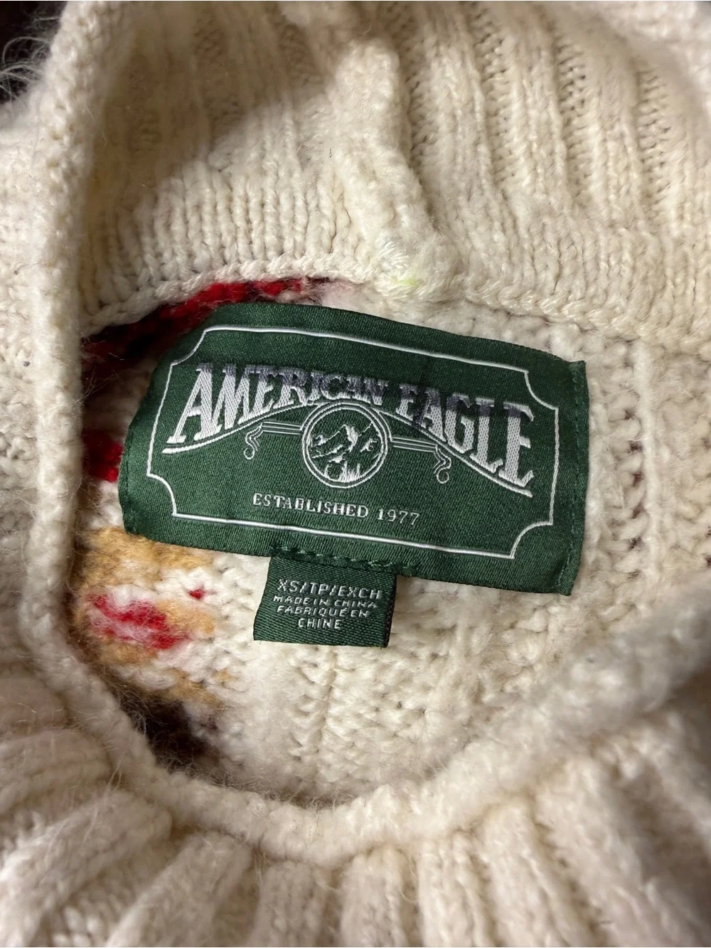 American Eagle Oversized Fair Isle Patchwork Cable Knit Sweater - Picture 8 of 8